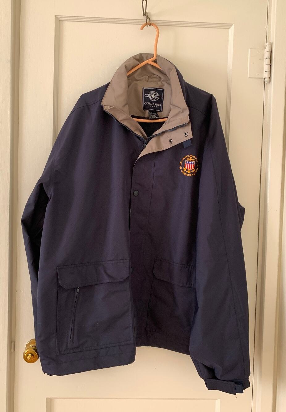 Charles River Rain Jacket Men's 2XL Navy USCG Licensed Captain Embroidered